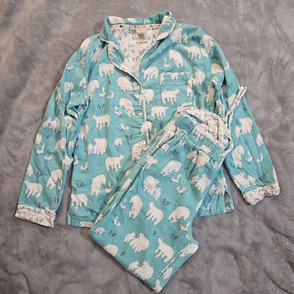 Munki Munki Pajama Set Womens Medium Blue Polar Bear Flannel 2 Piece Sleepwear S